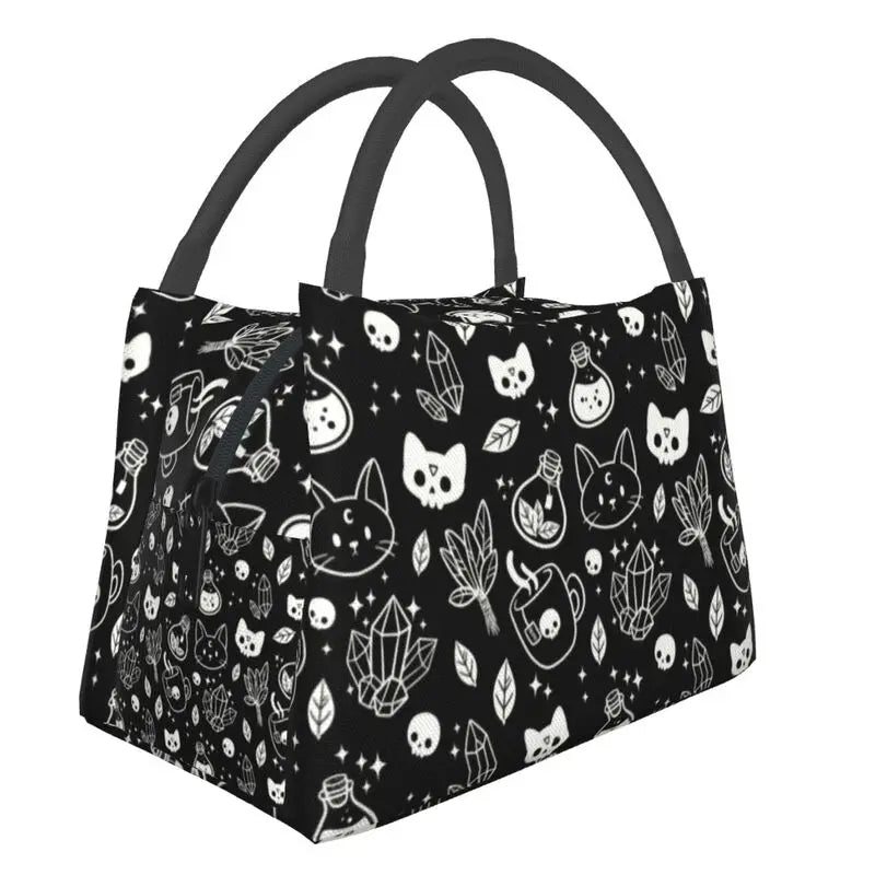 Thermal Lunch Bag Halloween Cat Skull Insulated Reusable Food Container