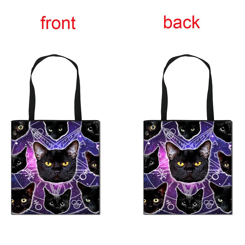 Witch & Cat Print Handbag Causal Totes Bag for Travel Shopping