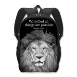 God All Things Possible Lion Backpack Bible Verse Rucksack