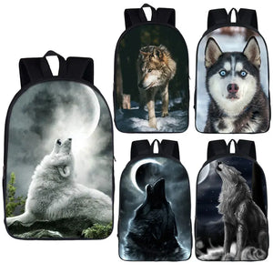 Wolf/Husky Print Backpack Student Book Bag