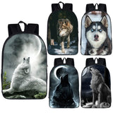 Wolf/Husky Print Backpack Student Book Bag