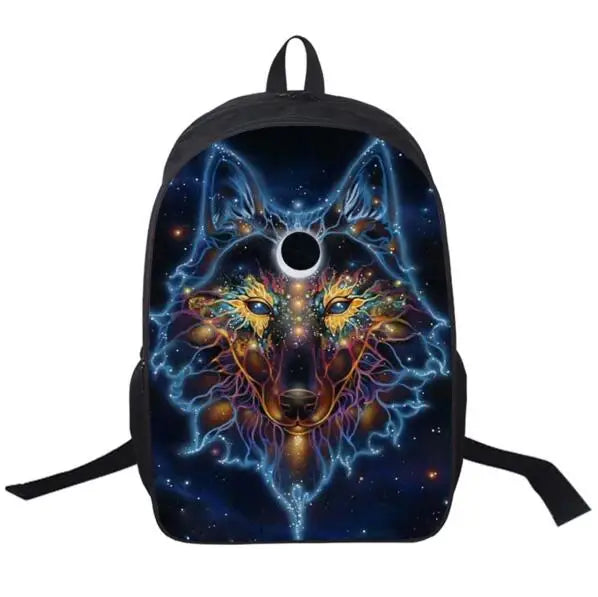 Wolf Husky Printing Backpack Men Women Street Rock Backpack Pug Backpacks