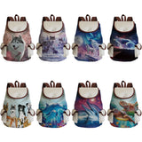 Wolf Print Backpack Women Drawstring High Capacity School Bag