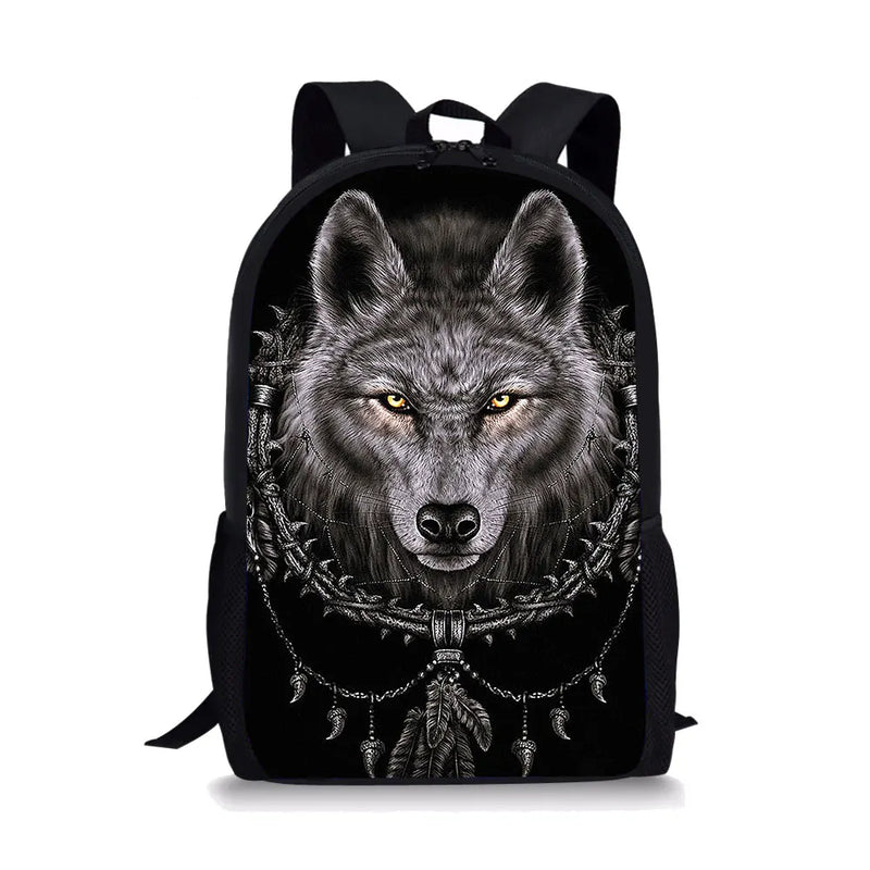 Wolf Print Backpack Pencil & Lunch Bag Set for Kids