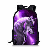 Wolf Print Backpack Kids School Bag Outdoor Travel Knapsack