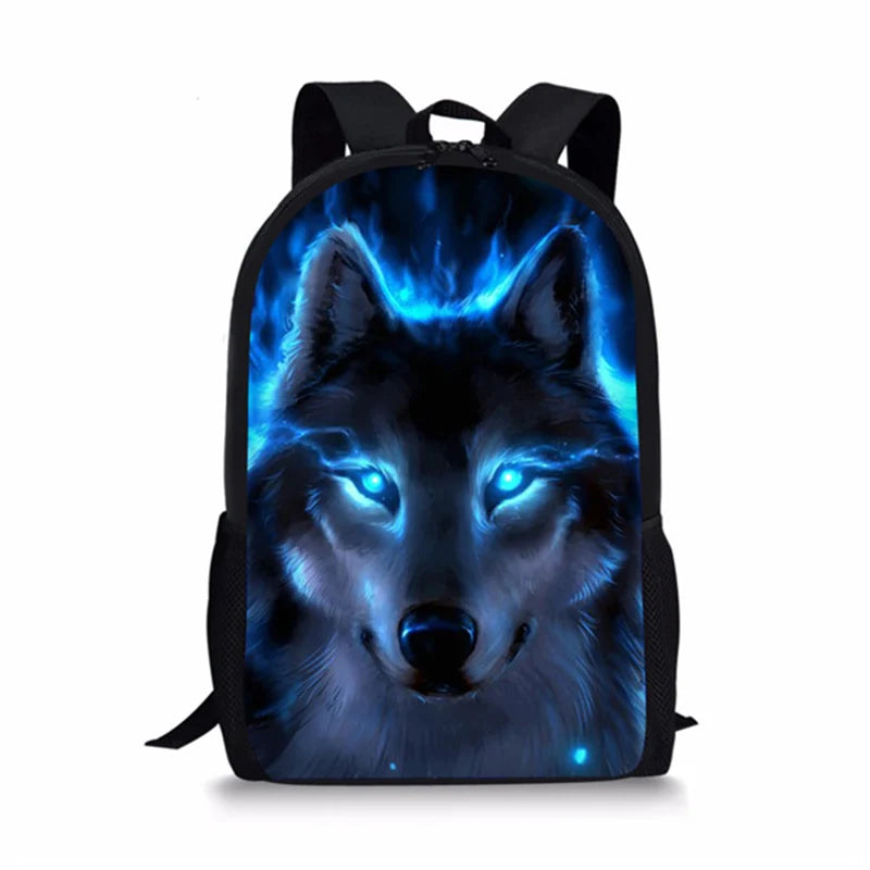 Wolf Printing Pattern School Backpacks & Pencil Bag & Lunch Bag