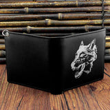Wolf Leather Mens Bi-Fold Wallet w/ Biker Chain
