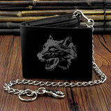 Wolf Leather Mens Bi-Fold Wallet w/ Biker Chain