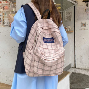 Plaid Rucksack Lightweight Book BagPack Schoolbag Teen Girls Boys