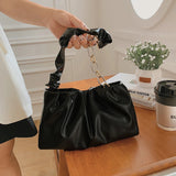 Vintage Leather Shoulder Bag with Chain Handle