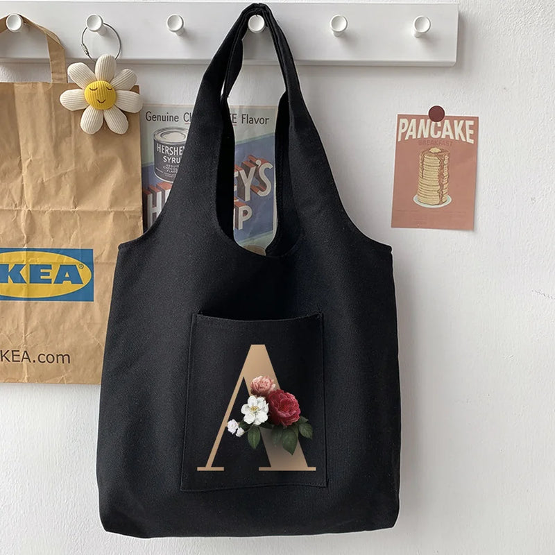 Casual Initial Name Pattern Printing Tote Bag Handbag