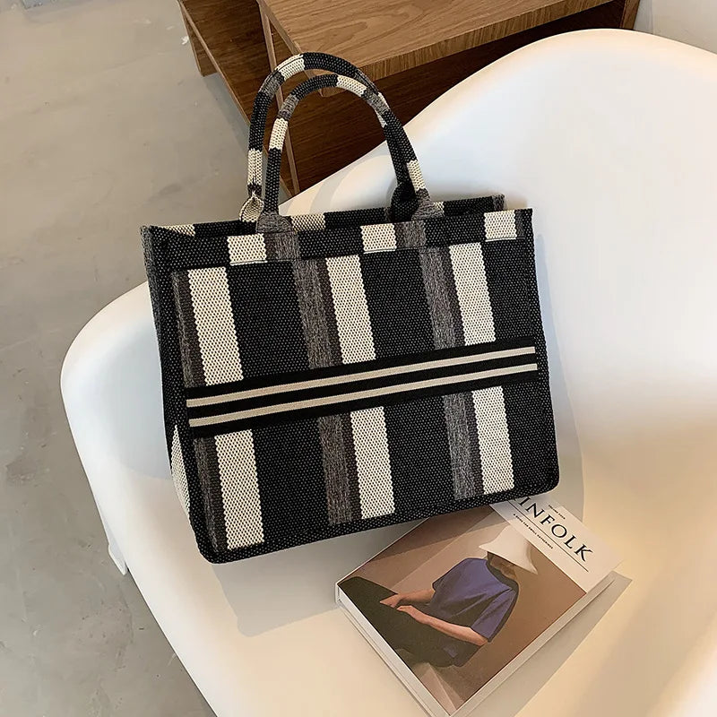 Canvas Shoulder Bag Big Tote Handbag For Woman Matching Weave Handbag