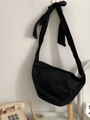 Canvas Dumpling Bag Lace Up Messenger Bag Women's Shoulder Cross Body Bag