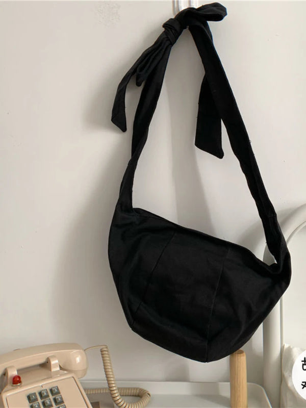 Canvas Dumpling Bag Lace Up Messenger Bag Women's Shoulder Cross Body Bag