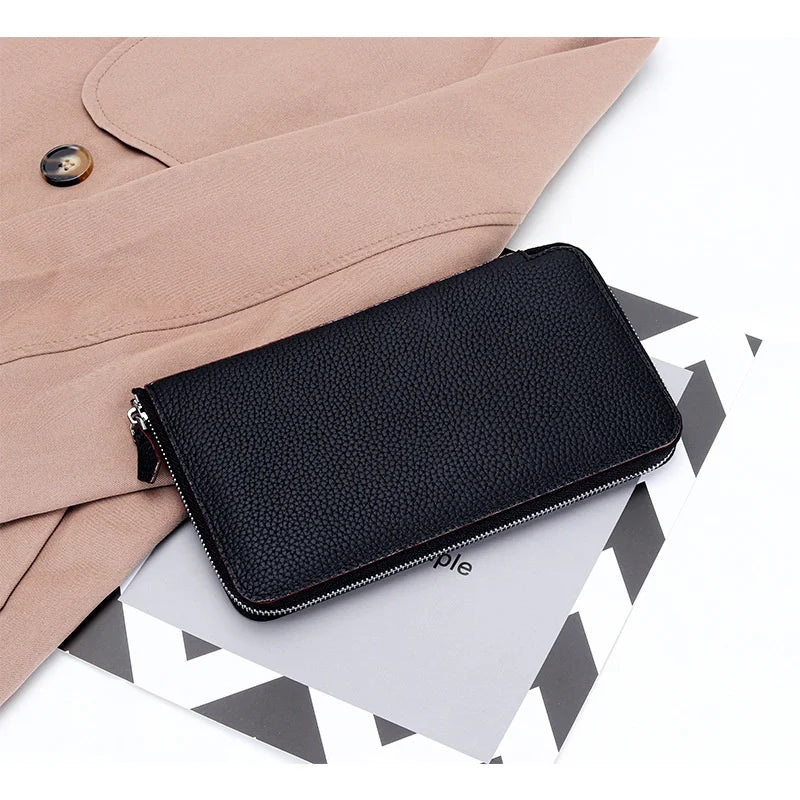 Women's Ultra-thin Leather Zipper Wallet for Mobile Phone