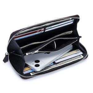 Woman Card Pure Cow Leather Long Women's Purse Ultra-thin Leather Zipper Bag