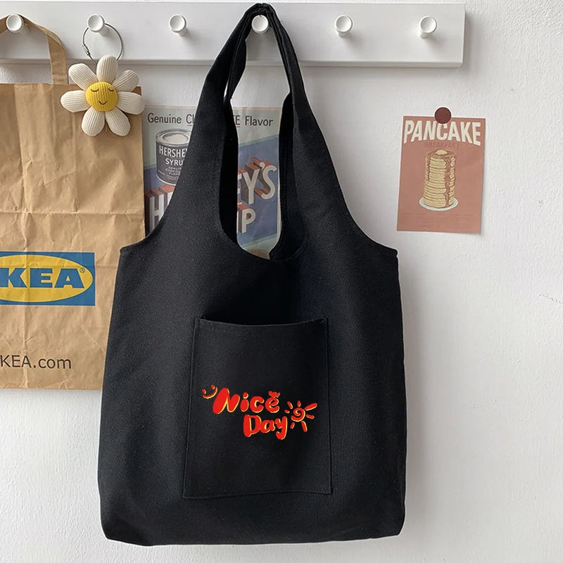 Food Pattern Printing Series Tote Bag Canvas Bag Student Soft Commuter Bag