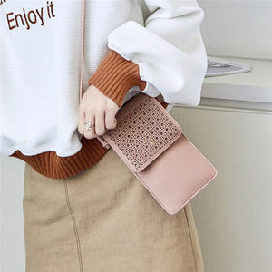 Women Clutch Hollow Out Phone Bag Wallets Flap Touch Screen Shoulder Bag