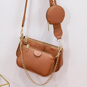 Leather Crossbody Bag Set Wide Straps 3 Pcs