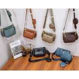 Leather Crossbody Bag Set Wide Straps 3 Pcs
