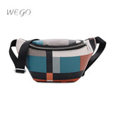 Woman Fanny Pack Pu Leather Stripe Waist Packs Hip Bags Women's Waistband