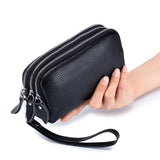 Woman Handbag Wristlet Evening Party Bag Clutch Wallet Three Zipper Cow Leather
