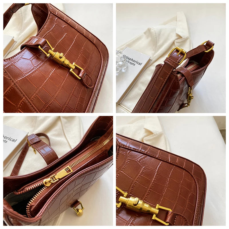 Crocodile Leather Hobo Bag Vintage Shoulder Crossbody Purse
