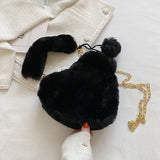 Heart Shape Plush Bag Metal Chain Shoulder Bag