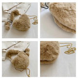 Heart Shape Plush Bag Metal Chain Shoulder Bag