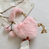 Heart Shape Plush Bag Metal Chain Shoulder Bag