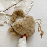 Heart Shape Plush Bag Metal Chain Shoulder Bag
