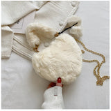 Heart Shape Plush Bag Metal Chain Shoulder Bag
