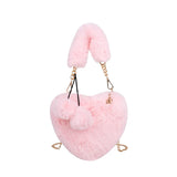 Heart Shape Plush Bag Metal Chain Shoulder Bag