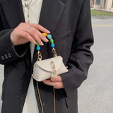 Mini Leather Cluthes Beads Handle Handbag for Woman
