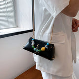 Mini Leather Cluthes Beads Handle Handbag for Woman