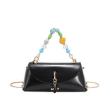 Mini Leather Cluthes Beads Handle Handbag for Woman