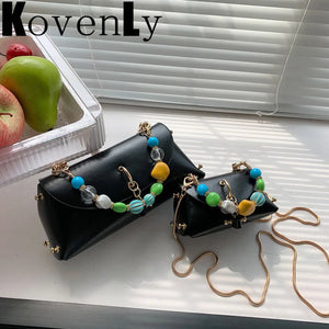 Mini Leather Cluthes Beads Handle Handbag for Woman