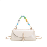 Mini Leather Cluthes Beads Handle Handbag for Woman