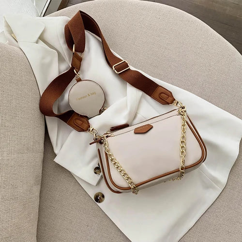 Women Small Shoulder Bag PU Leather Three in One Handbags Crossbody Bag