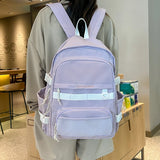 Woman Student Campus School Bag Backpack Solid Laptop Bag