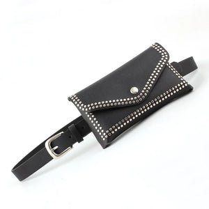 Vintage Rivet Waist Belt Bag Phone Pocket PU Leather Lady Fanny Pack