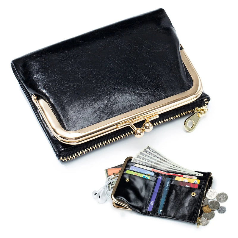 Cow Leather Short Wallet Women Mental Wallet Zero Wallet Storage Bag For Girl
