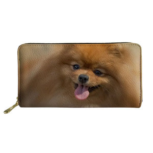 Pomeranian 3D Print Long PU Leather Wallet for Women