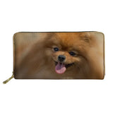 Pomeranian 3D Print Long PU Leather Wallet for Women