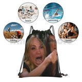 Funny Woman Yelling At Cat Drawstring Bag