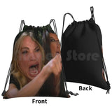 Funny Woman Yelling At Cat Drawstring Bag
