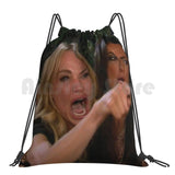 Funny Woman Yelling At Cat Drawstring Bag