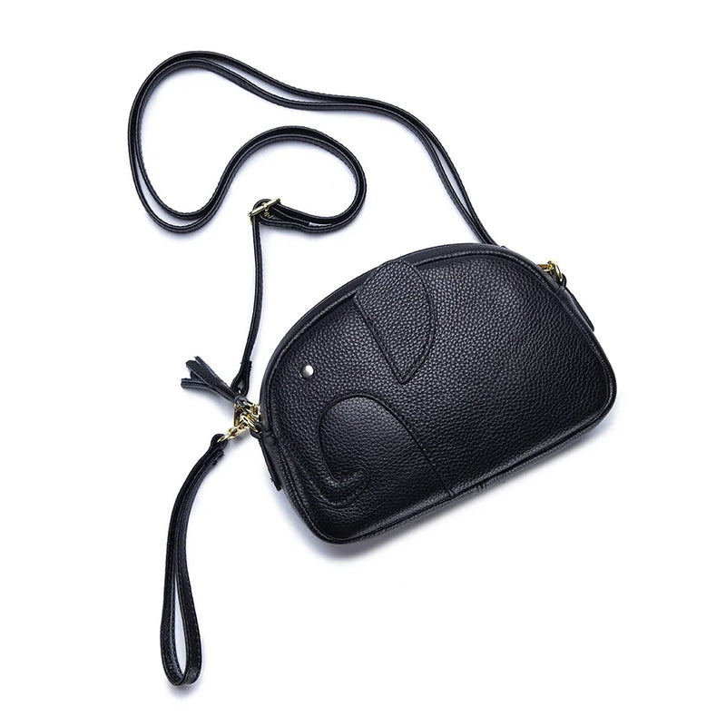 Women's Leather Messenger Bag Small Square Shoulder Bag Elephant Design