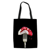 Food Printed Canvas Shoulder Bags Casual Ladies Beach Pouch Tote Bolsa De Lona