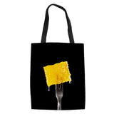 Food Printed Canvas Shoulder Bags Casual Ladies Beach Pouch Tote Bolsa De Lona